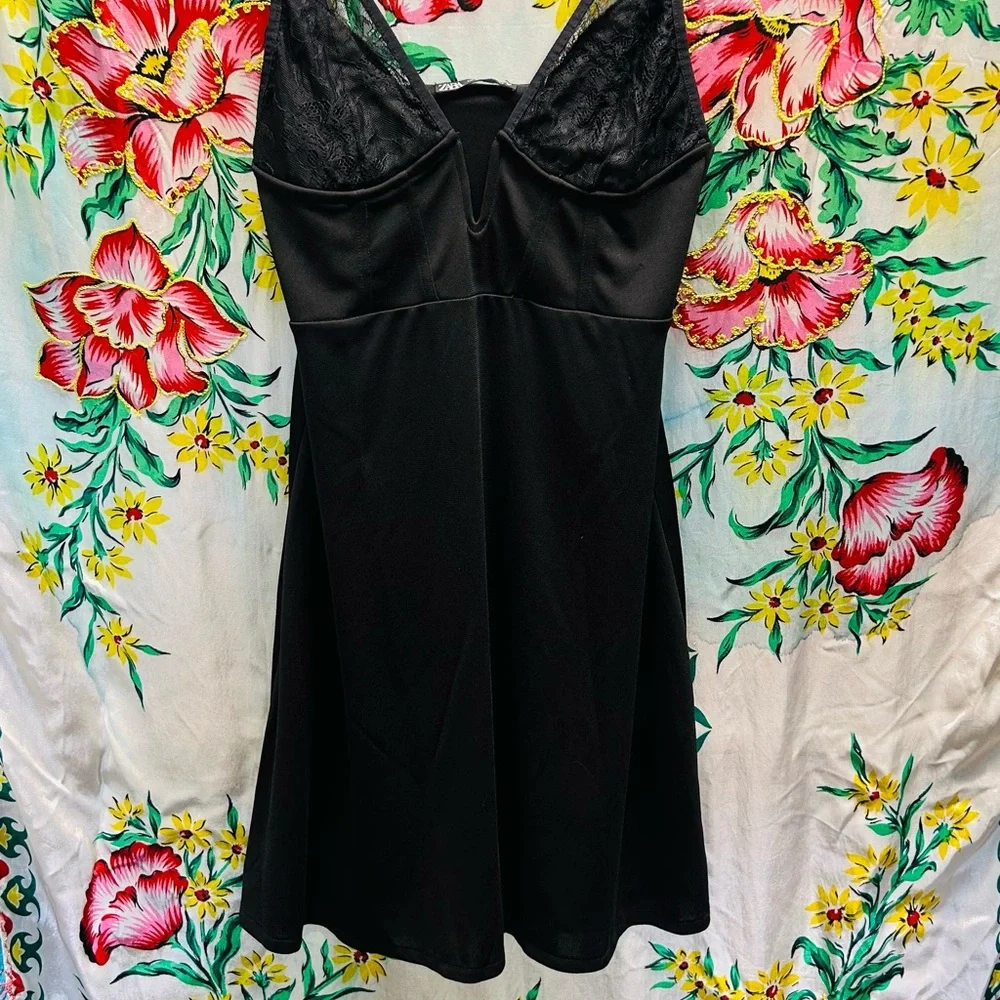 Zara Black Lace Bustier Mini Dress - Stretchy LBD Coquette Goth - Picture 6 of 6